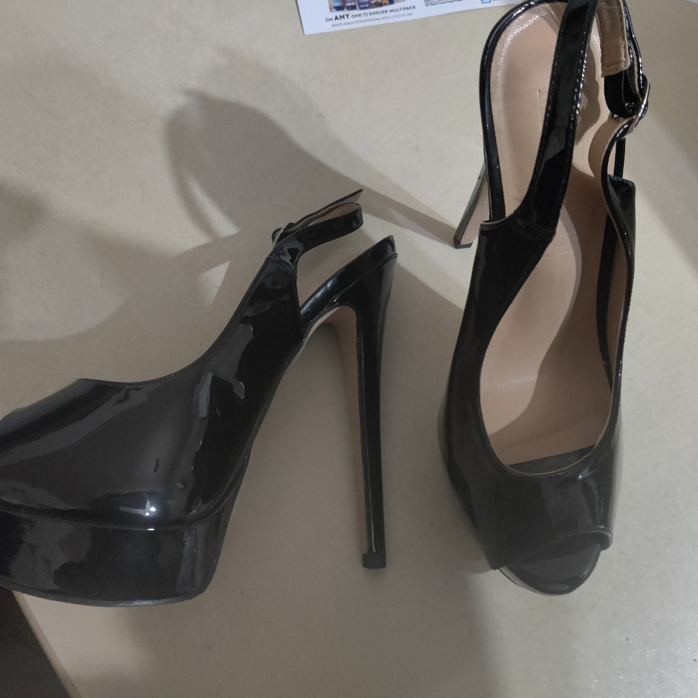 Black Patent Slingback Peep Toe Heels 6.5 - Picture 7 of 7
